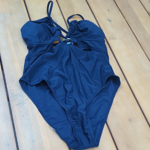 CUPSHE Women's One Piece Swimsuit Plunge Neck Cutout High Cut O Ring - L NWT - Picture 2 of 6